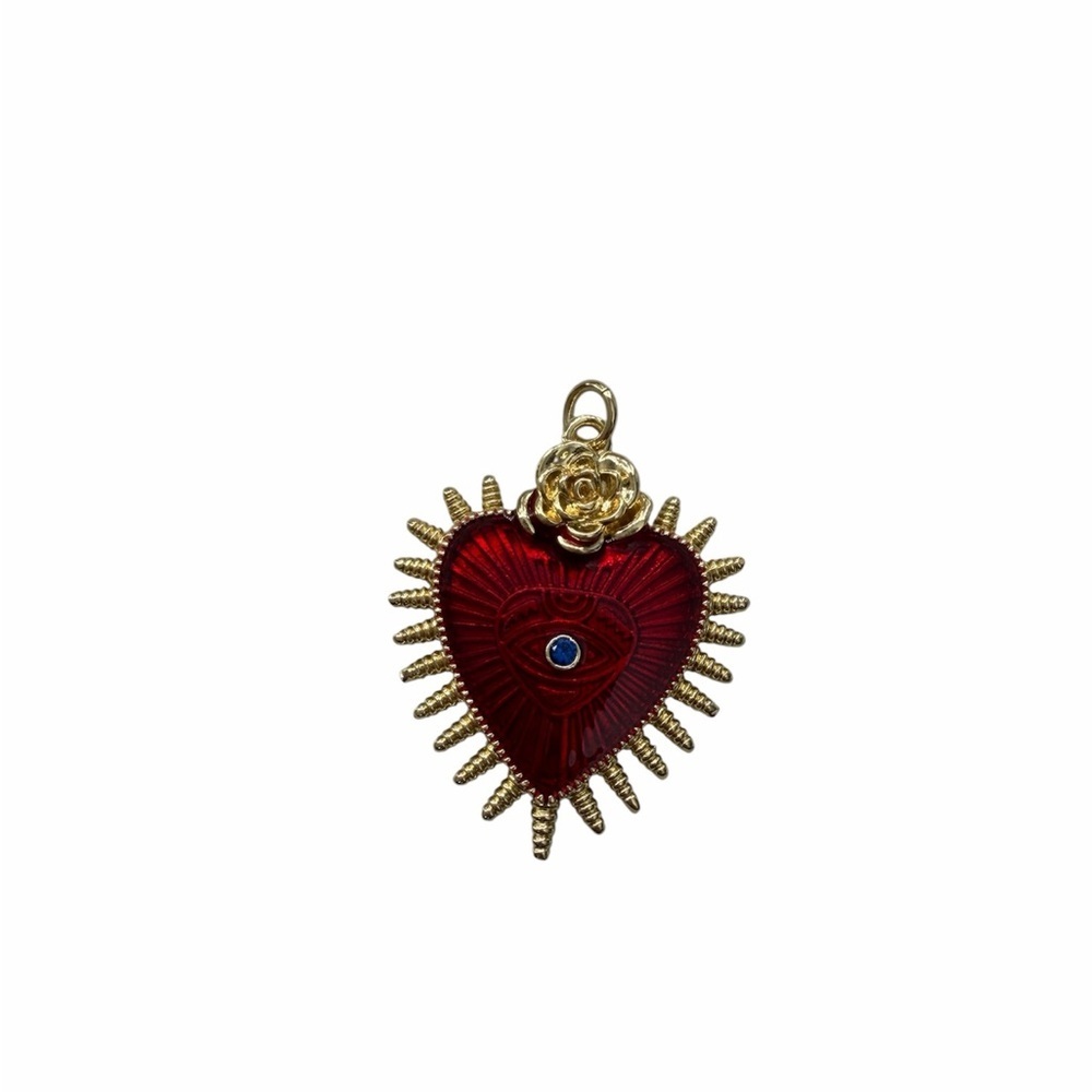 Gold-Tone Red Heart Pendant Necklace Charm
